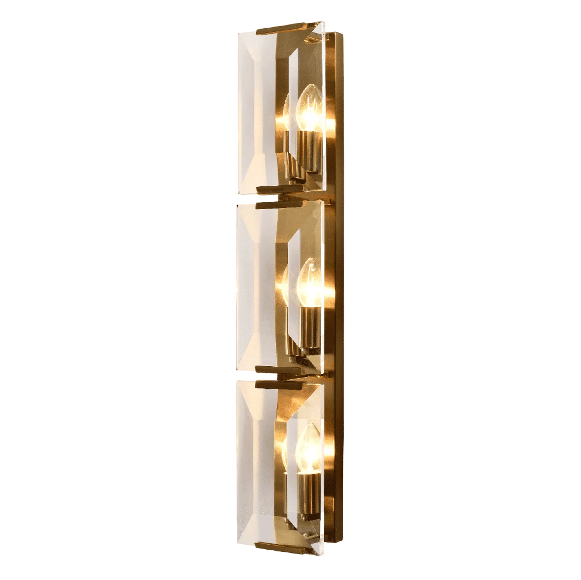 Track lighting with a sleek profileart deco wall lamps with geometric patterns for a retro - inspired bathroomEton Wall Light Triple - Crystal & Brass Finish