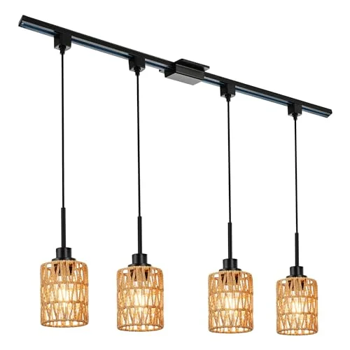 Track lighting with multiple heads for flexibilityMELUCEE 4 Packs H-Type Track Lighting Ceiling Hanging Rattan Pendant Light Black, Include 39.4 Inches H Type Track Rail and H Track Floating Canopy Connector, E26 Socket Track lighting with multiple heads for flexibilityMELUCEE 4 Packs H-Type Track Lighting Ceiling Hanging Rattan Pendant Light Black, Include 39.4 Inches H Type Track Rail and H Track Floating Canopy Connector, E26 Socket
