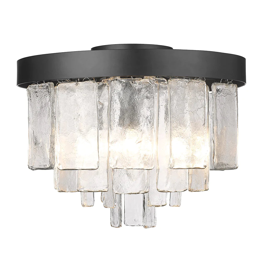 Track lighting for museums and galleriesGolden Lighting 1768-FM BLK-HWG Ciara Glass Flush Mount Light