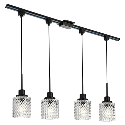 Contemporary track lighting in black finishMELUCEE 4 Pack H-Type Track Pendant Light Black Track Ceiling Light Hanging with Hammered Glass Shade, 39.4 Inches H Type Track Lighting Rail and H Track Floating Canopy Connector Included Contemporary track lighting in black finishMELUCEE 4 Pack H-Type Track Pendant Light Black Track Ceiling Light Hanging with Hammered Glass Shade, 39.4 Inches H Type Track Lighting Rail and H Track Floating Canopy Connector Included