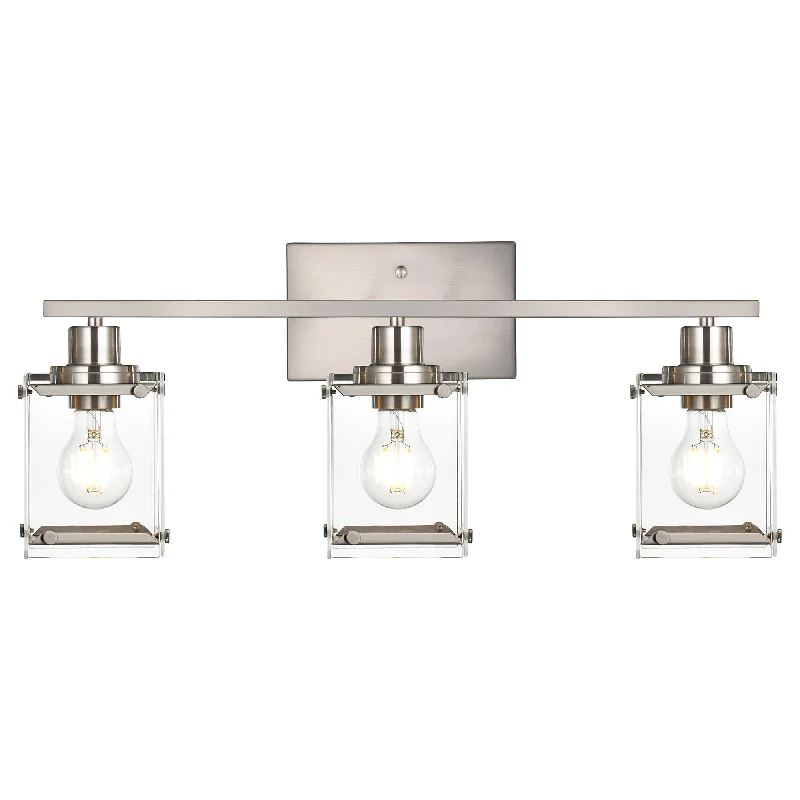 Track lighting for replacing old fluorescent fixturesMELUCEE 3-Light Brushed Nickel Vanity Light Modern Bathroom Lighting with Rectangular Clear Glass Shades Track lighting for replacing old fluorescent fixturesMELUCEE 3-Light Brushed Nickel Vanity Light Modern Bathroom Lighting with Rectangular Clear Glass Shades