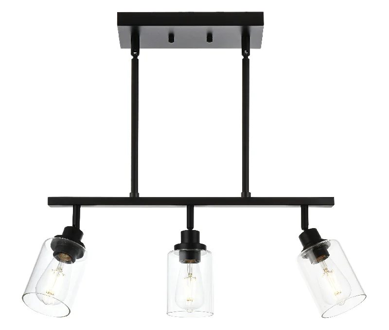 Track lighting with clear glass shadesMELUCEE Track Lighting Fixtures Ceiling Hanging 3 Lights Linear Chandelier Black Finish