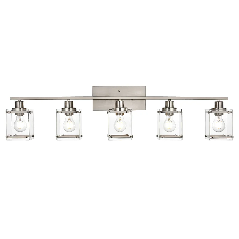 Modern track lighting with LED bulbsMELUCEE Bathroom Light Fixtures 5 Lights, Brushed Nickel Vanity Lighting with Rectangular Clear Glass Shade Modern track lighting with LED bulbsMELUCEE Bathroom Light Fixtures 5 Lights, Brushed Nickel Vanity Lighting with Rectangular Clear Glass Shade