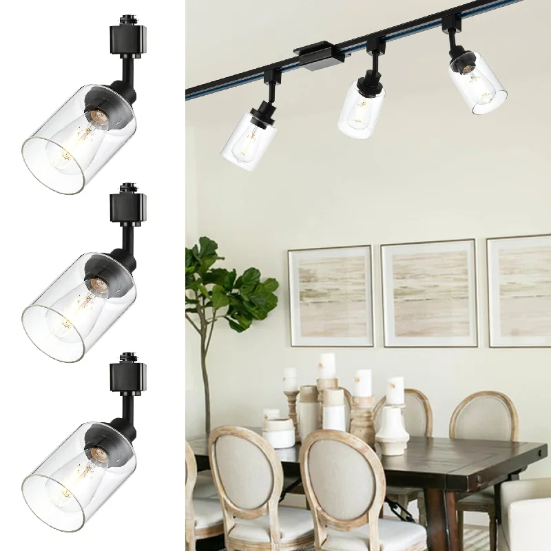 Track lighting for enhancing the architectureMELUCEE Track Lighting Fixtures for Accent Task Retail Kitchen Ceiling Track Light H Type Pack of 3, Black Track Lighting Heads with Clear Glass Shade, Bulb and Track Not Included Track lighting for enhancing the architectureMELUCEE Track Lighting Fixtures for Accent Task Retail Kitchen Ceiling Track Light H Type Pack of 3, Black Track Lighting Heads with Clear Glass Shade, Bulb and Track Not Included