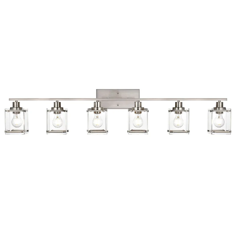 Track lighting for adding a touch of elegancemarble wall lamps with luxurious veining for high - end living spacesMELUCEE 6-Light Bathroom Vanity Light, Industrial Wall Lights in Brushed Nickel Finish with Rectangular Clear Glass Shade Track lighting for adding a touch of elegancemarble wall lamps with luxurious veining for high - end living spacesMELUCEE 6-Light Bathroom Vanity Light, Industrial Wall Lights in Brushed Nickel Finish with Rectangular Clear Glass Shade