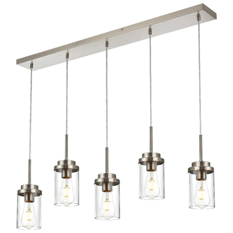 Track lighting with multiple heads for flexibilityMELUCEE 5 Lights Kitchen Island Lighting Modern Linear Chandeliers for Dining Room, Industrial Brushed Nickel Pendant Light Fixtures Ceiling Hanging with Clear Glass Shade, 40.1 Inches Length