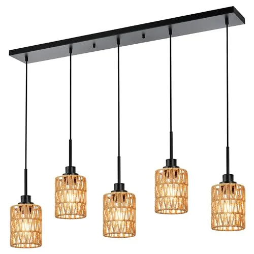Track lighting for illuminating dining tablesMELUCEE 5-Light Rattan Pendant Light Linear Rustic Chandelier in Black Finish, Rattan Flush Mount Ceiling Light Hanging, Dining Table Light Fixture Boho Lighting, Height Adjustable Track lighting for illuminating dining tablesMELUCEE 5-Light Rattan Pendant Light Linear Rustic Chandelier in Black Finish, Rattan Flush Mount Ceiling Light Hanging, Dining Table Light Fixture Boho Lighting, Height Adjustable