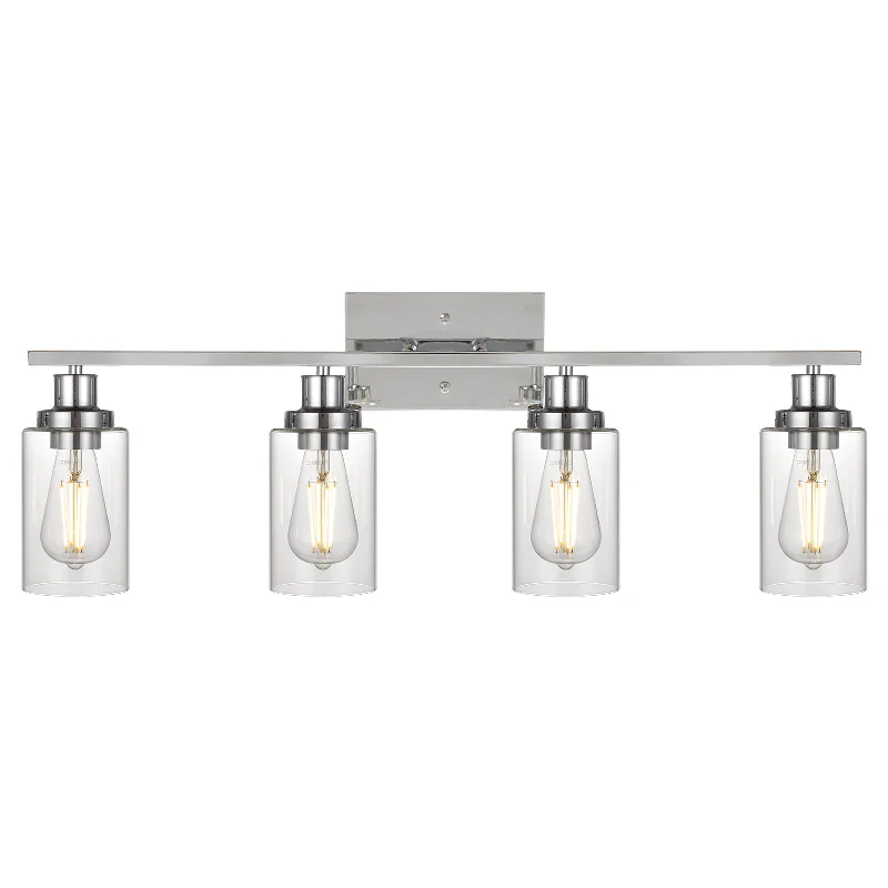 Low - voltage track lighting for safetyMELUCEE 4-Light Bathroom Lighting Fixtures with Clear Glass Shade Chrome Finish Low - voltage track lighting for safetyMELUCEE 4-Light Bathroom Lighting Fixtures with Clear Glass Shade Chrome Finish