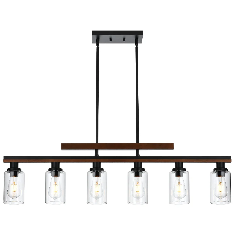 Track lighting with multiple heads for flexibilityMELUCEE 6-Light Farmhouse Chandeliers Rustic Wood Pendant Light Black Finish with Clear Glass Shade