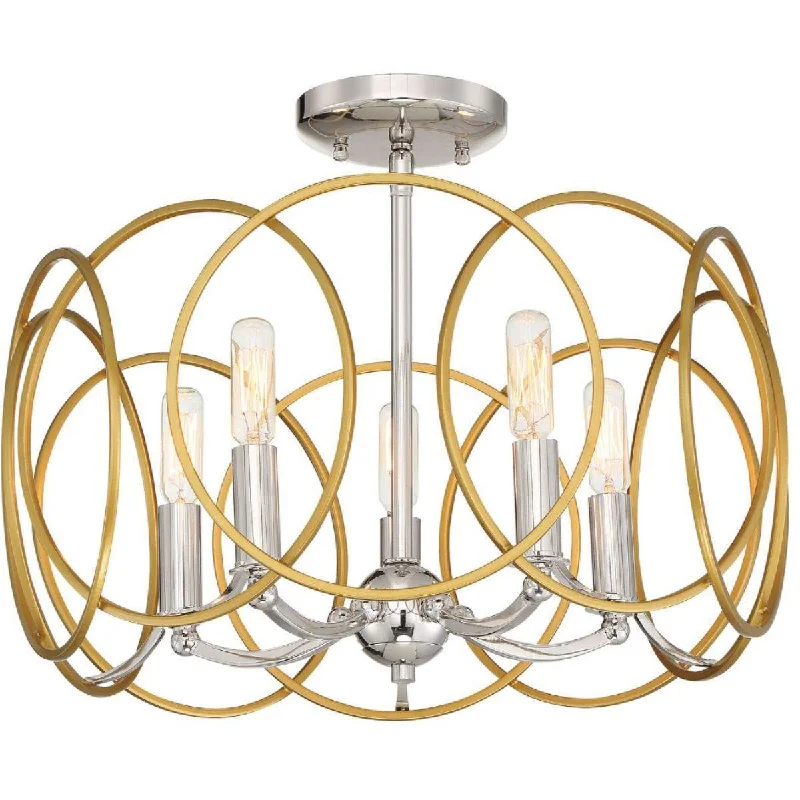 Industrial Exit Sign Lighting for Quick EvacuationChassell 18 in. 5 Lights Semi flush Mount Light Gold & Polished Nickel finish Industrial Exit Sign Lighting for Quick EvacuationChassell 18 in. 5 Lights Semi flush Mount Light Gold & Polished Nickel finish