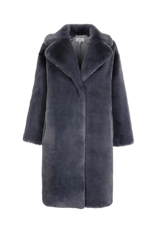 Signature Greta Luxe Long Recycled Vegan Fur Coat | Slate Grey