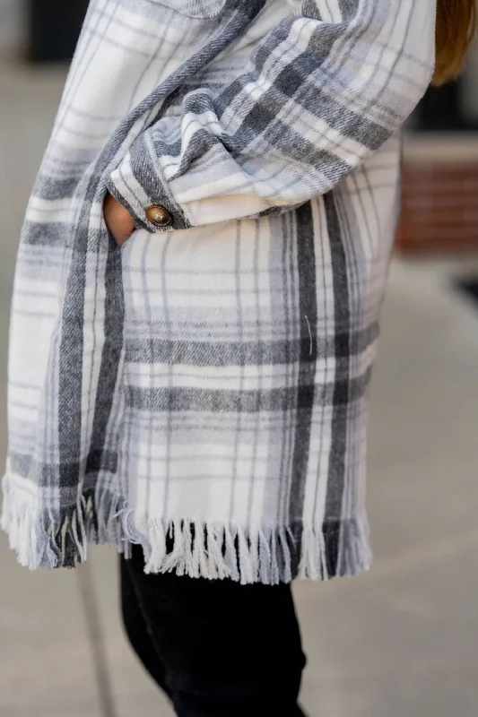 Fringe Bottom Plaid Tunic Shacket