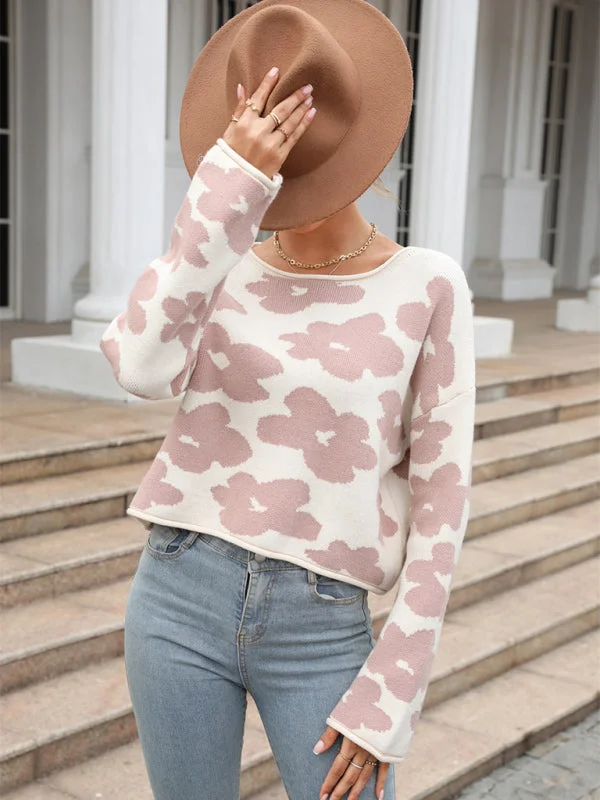 TastyHottie - Women's floral round neck knitted pullover sweater