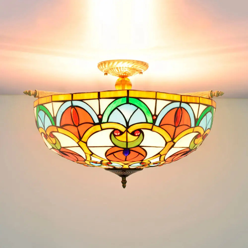 Chandeliers for High Ceilings to Fill Vertical SpaceChandeliers for High Ceilings to Fill Vertical SpaceBaroque Brass Jewel Ceiling Lamp - 5 Multicolored Stained Glass Bulbs (21.5"/25.5") - Semi Flush Mount Lighting