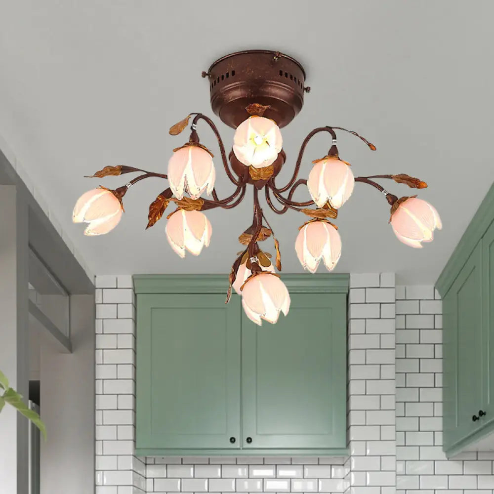 Chandeliers with Metal Frames in Black FinishChandeliers with Metal Frames in Black FinishCountryside Rust Ceiling Light with 9 Semi Flush Bedroom Lights and Flower Pink Glass Shade Chandeliers with Metal Frames in Black FinishChandeliers with Metal Frames in Black FinishCountryside Rust Ceiling Light with 9 Semi Flush Bedroom Lights and Flower Pink Glass Shade