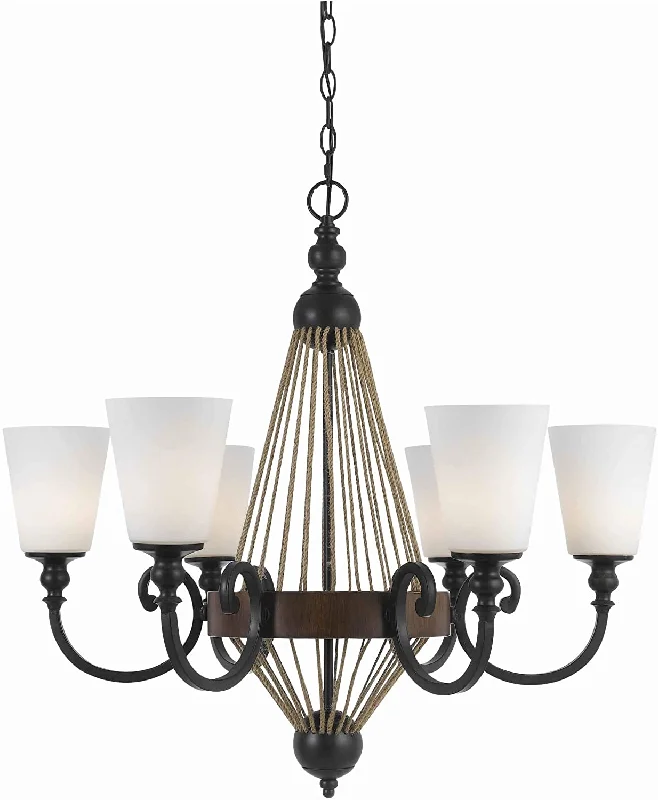 Mid - Century Modern Chandeliers for Vintage AppealMid - Century Modern Chandeliers for Vintage AppealBenzara 6 Bulb Chandelier with Wooden and Scrolled Metal Frame, Brown and Black Mid - Century Modern Chandeliers for Vintage AppealMid - Century Modern Chandeliers for Vintage AppealBenzara 6 Bulb Chandelier with Wooden and Scrolled Metal Frame, Brown and Black