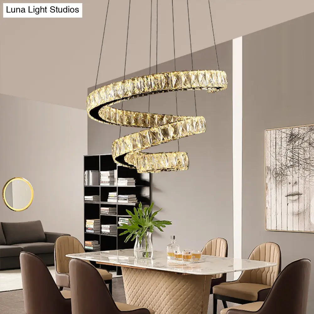 Chandeliers with Metal Frames in Bronze FinishChandeliers with Metal Frames in Bronze FinishSpiral Crystal Chandelier Pendant Light with Stainless Steel LED Suspension