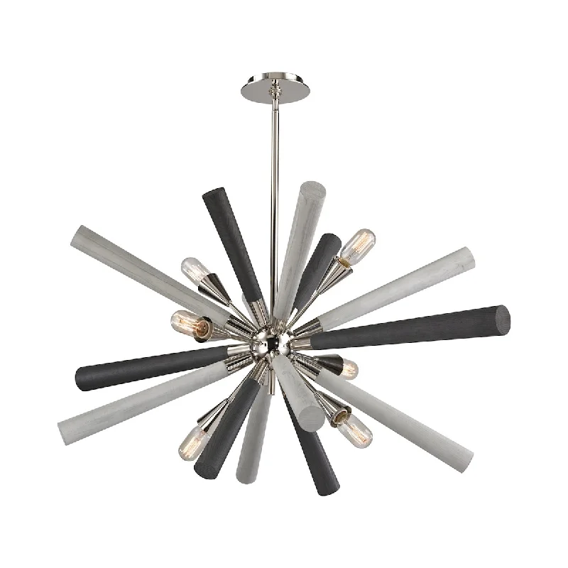 Chandeliers with Murano Glass for a High - End Artistic TouchChandeliers with Murano Glass for a High - End Artistic TouchSolara 6-Light Chandelier in Polished Nickel with Washed Grey Wood-tone Spindles ELK Lighting Chandeliers with Murano Glass for a High - End Artistic TouchChandeliers with Murano Glass for a High - End Artistic TouchSolara 6-Light Chandelier in Polished Nickel with Washed Grey Wood-tone Spindles ELK Lighting