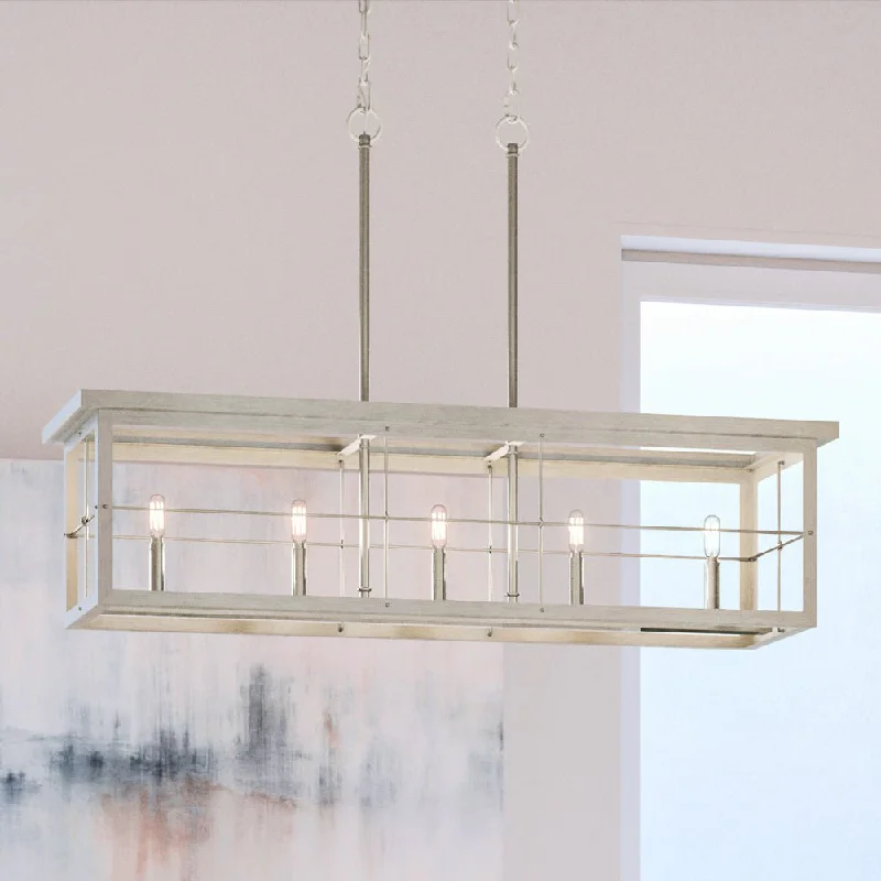Chandeliers with Colored Glass for a Splash of ColorChandeliers with Colored Glass for a Splash of ColorUHP3950 Modern Farmhouse Chandelier 11''H x 40''W, Brushed Nickel Finish, Ballina Collection Chandeliers with Colored Glass for a Splash of ColorChandeliers with Colored Glass for a Splash of ColorUHP3950 Modern Farmhouse Chandelier 11''H x 40''W, Brushed Nickel Finish, Ballina Collection