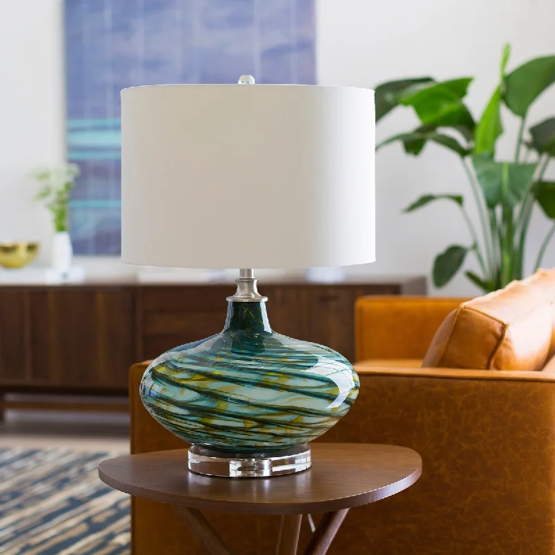 modern minimalist table lamps for contemporary living roomsmodern minimalist table lamps for contemporary living roomsBlackhall Table Lamp with Blue/Yellow Base and White Shade