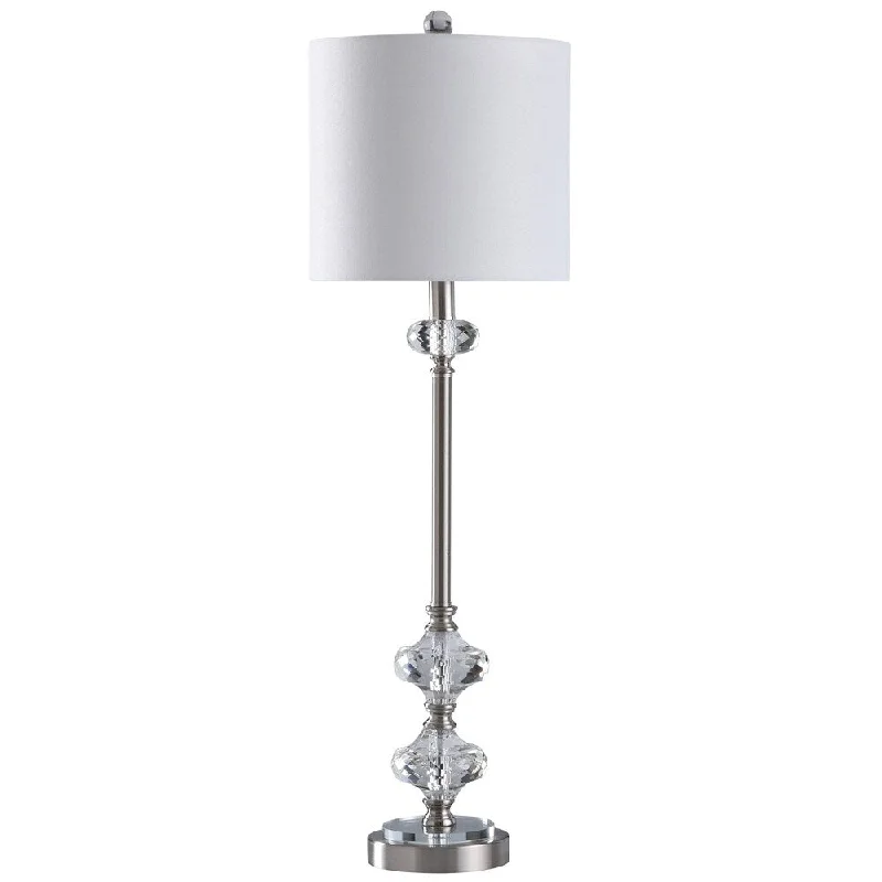 industrial style table lamps with exposed bulbs for loft apartmentsindustrial style table lamps with exposed bulbs for loft apartmentsCaldwell Brushed Steel Buffet Lamp with Faceted Orb Accents and Stem Detail